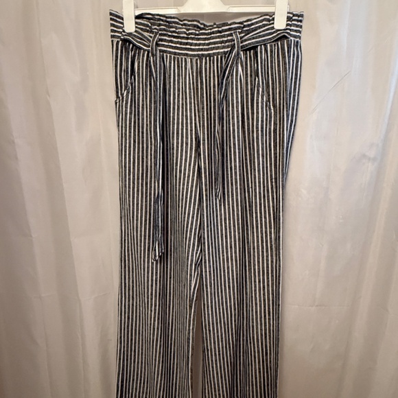 Jolt Beachy Black & White Linen Blend Paperbag Pants Elastic Waist Size Large - Picture 3 of 5